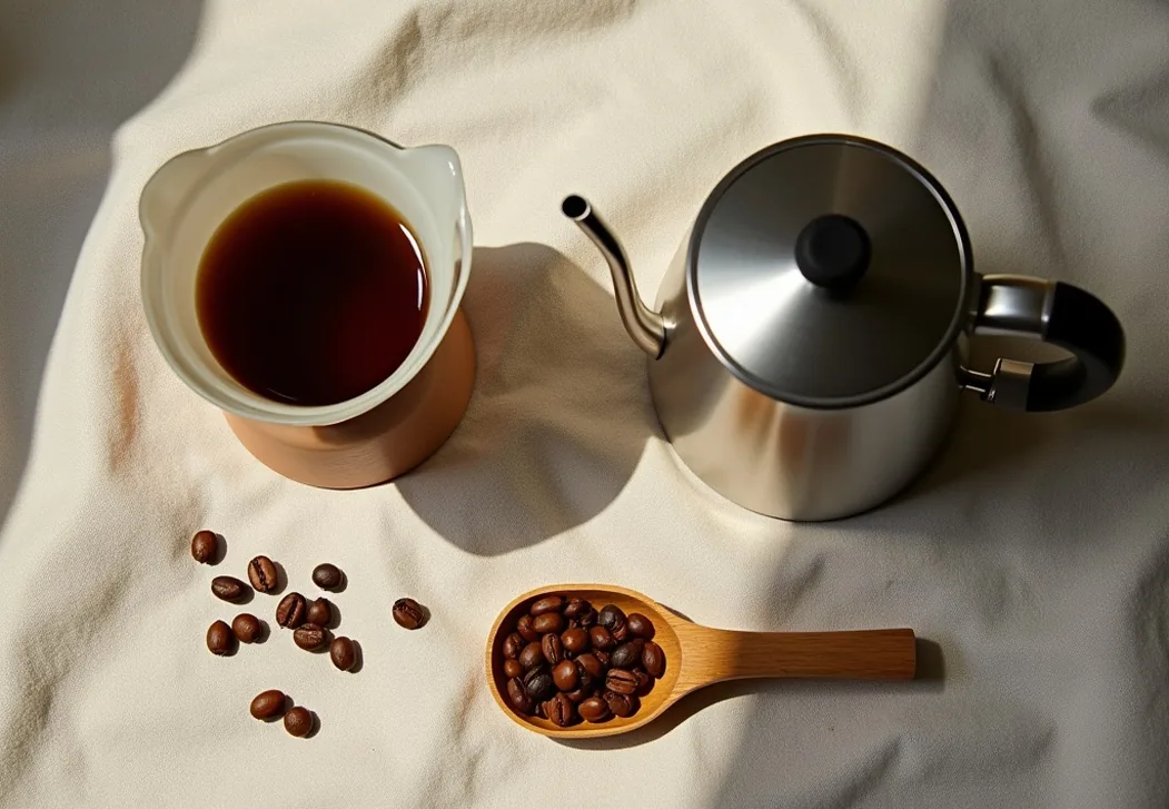 Coffee brewing accessories flat lay